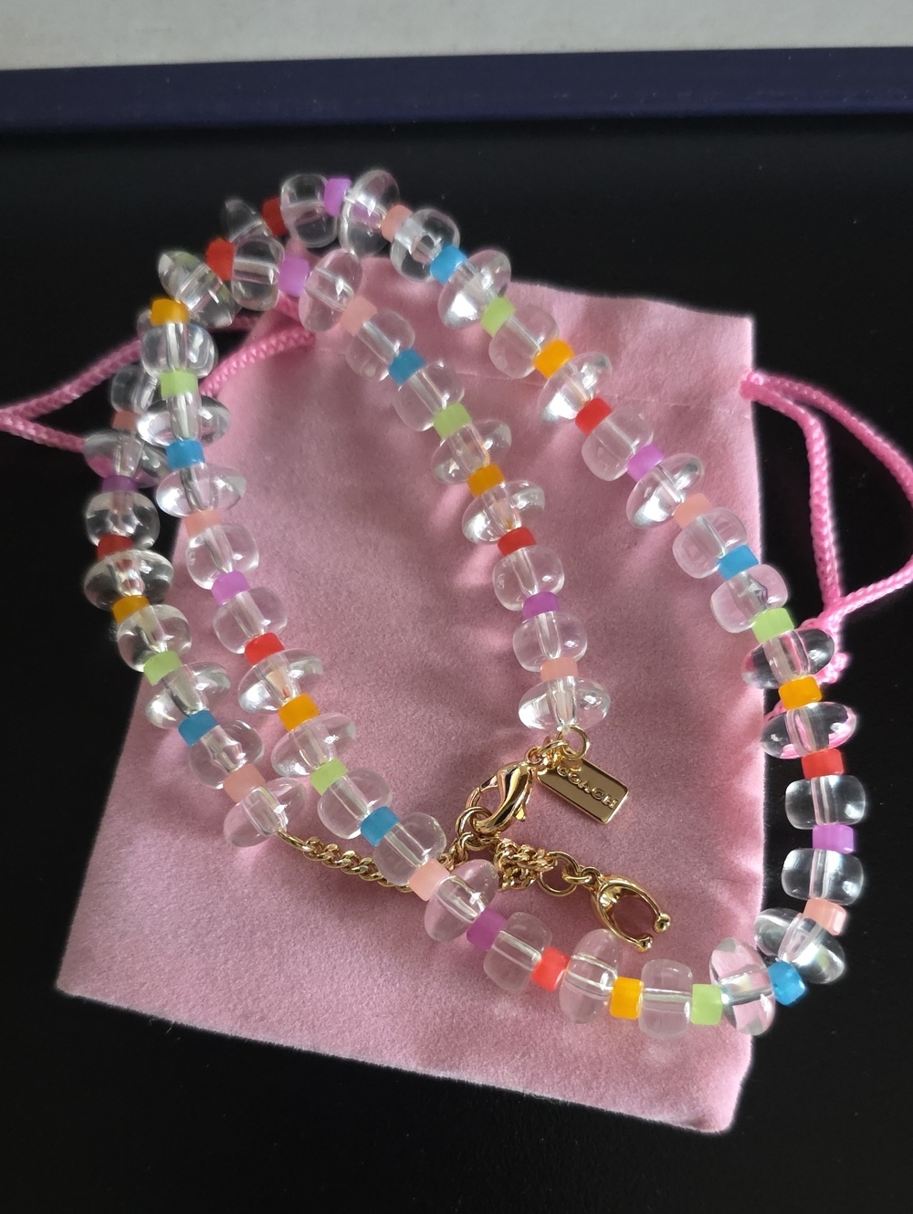 Coach Beaded Rainbow Necklace with Gold Accent